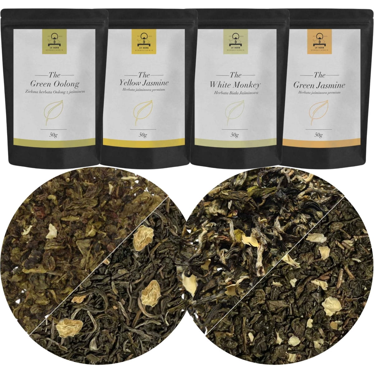 Zestaw Herbat Jaśminowych - JAŚMINOWE - Herbaty Liściaste z Jaśminem 4x50g