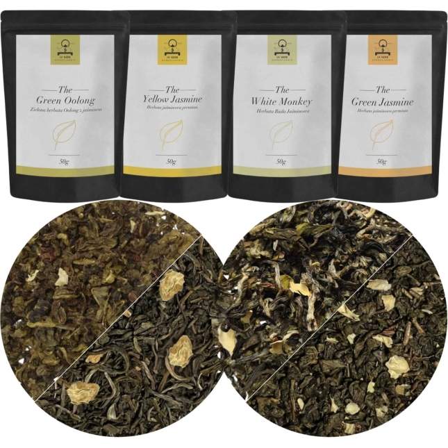 Zestaw Herbat Jaśminowych - JAŚMINOWE - Herbaty Liściaste z Jaśminem 4x50g