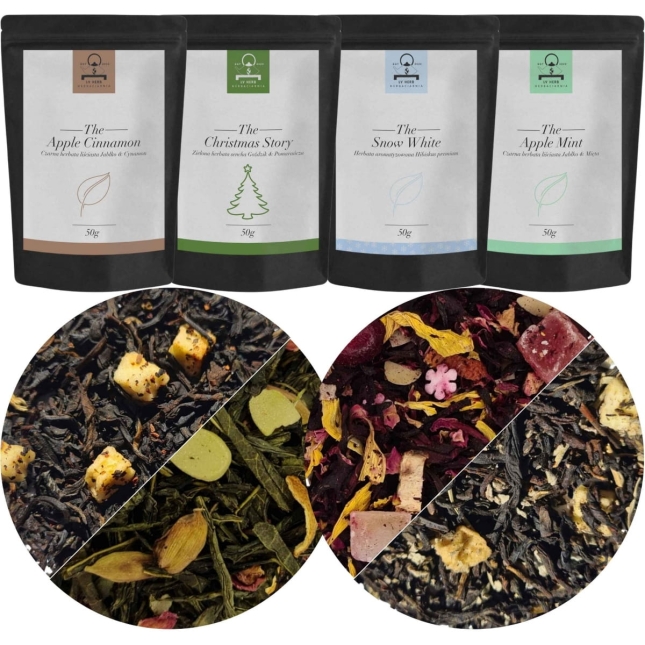 Zestaw Herbat Zimowych - ŚWIĄTECZNE - Herbaty Liściaste Premium Owocowe 4x50g