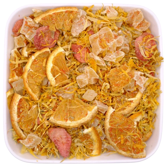 Mieszanka pomarańczy, mango, truskawki, ananasa, nagietka i szafranu