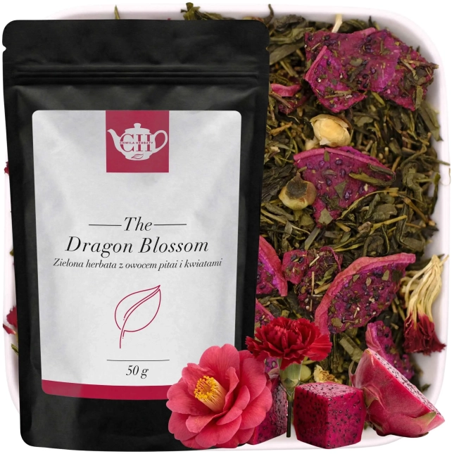 Czarny doypack premium z herbatą sencha z dodatkiem czerwonego smoczego owocu