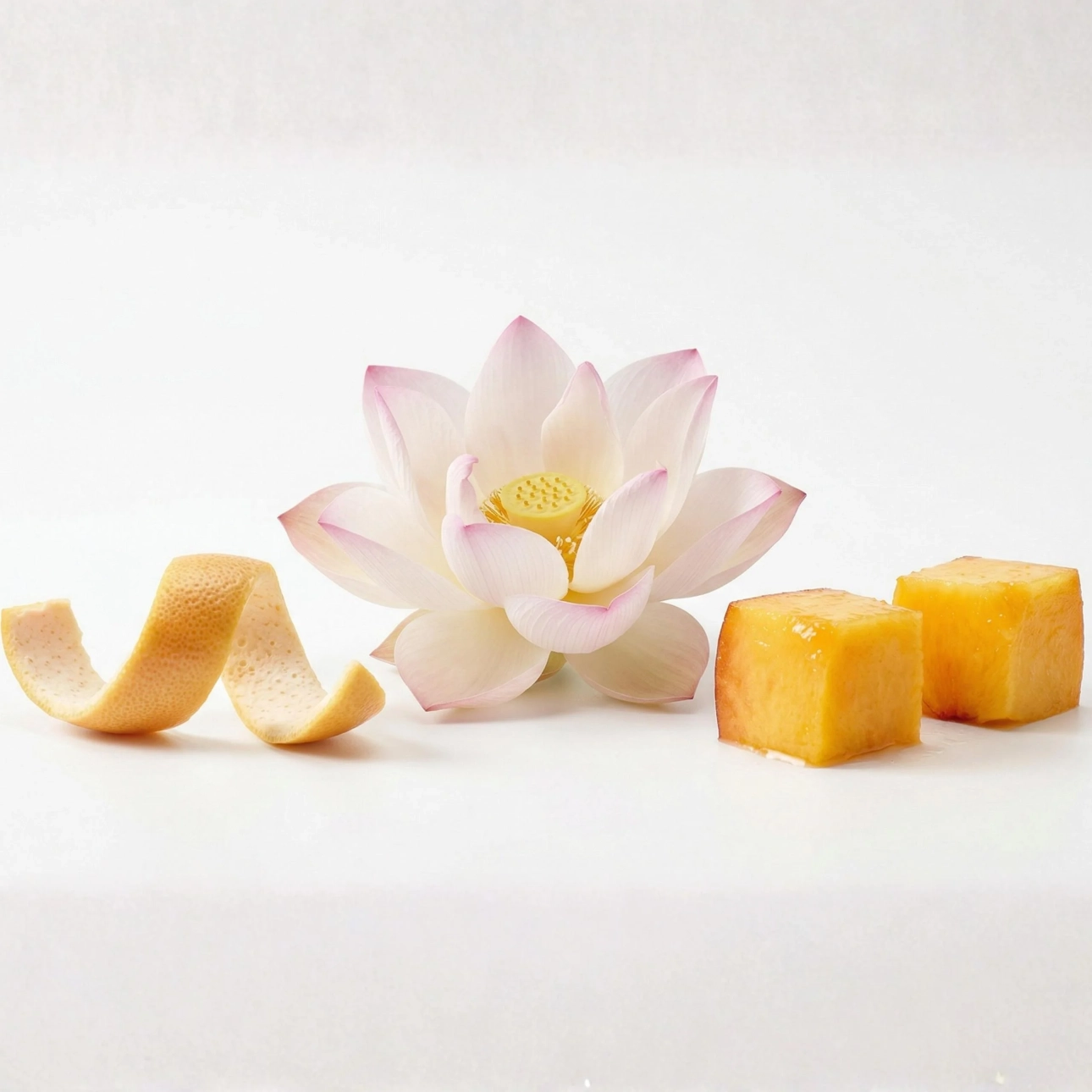 owoce brzoskwini oraz kwiat lotosu i skórka grejpfruta