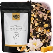 Czarny doypack kraft z czarną herbatą liściastą z dodatkiem brzoskwini, lotosu, grejpfruta 50 g