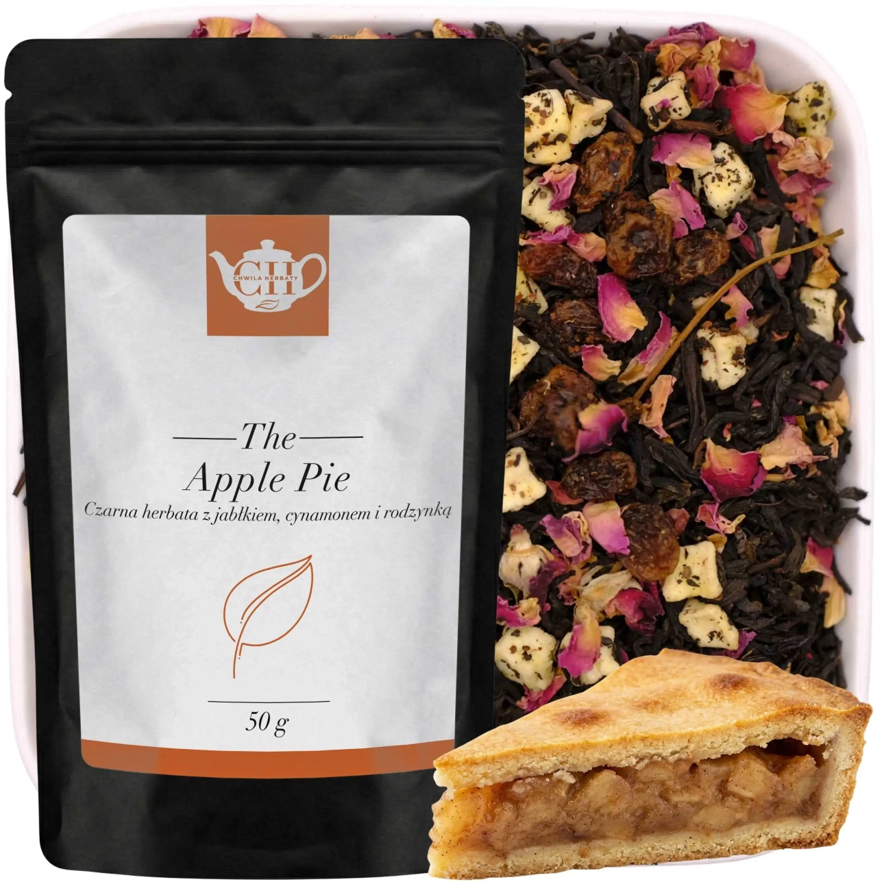 Czarny doypack premium z herbatą czarną o smaku szarlotki 50 g