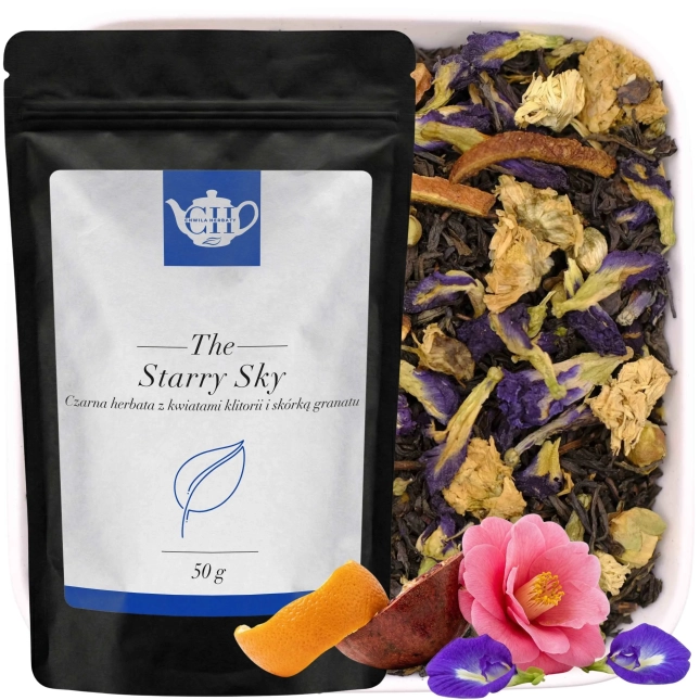 Czarna herbata kwiatowa z klitorią i skórką granatu 50 g - Starry Sky