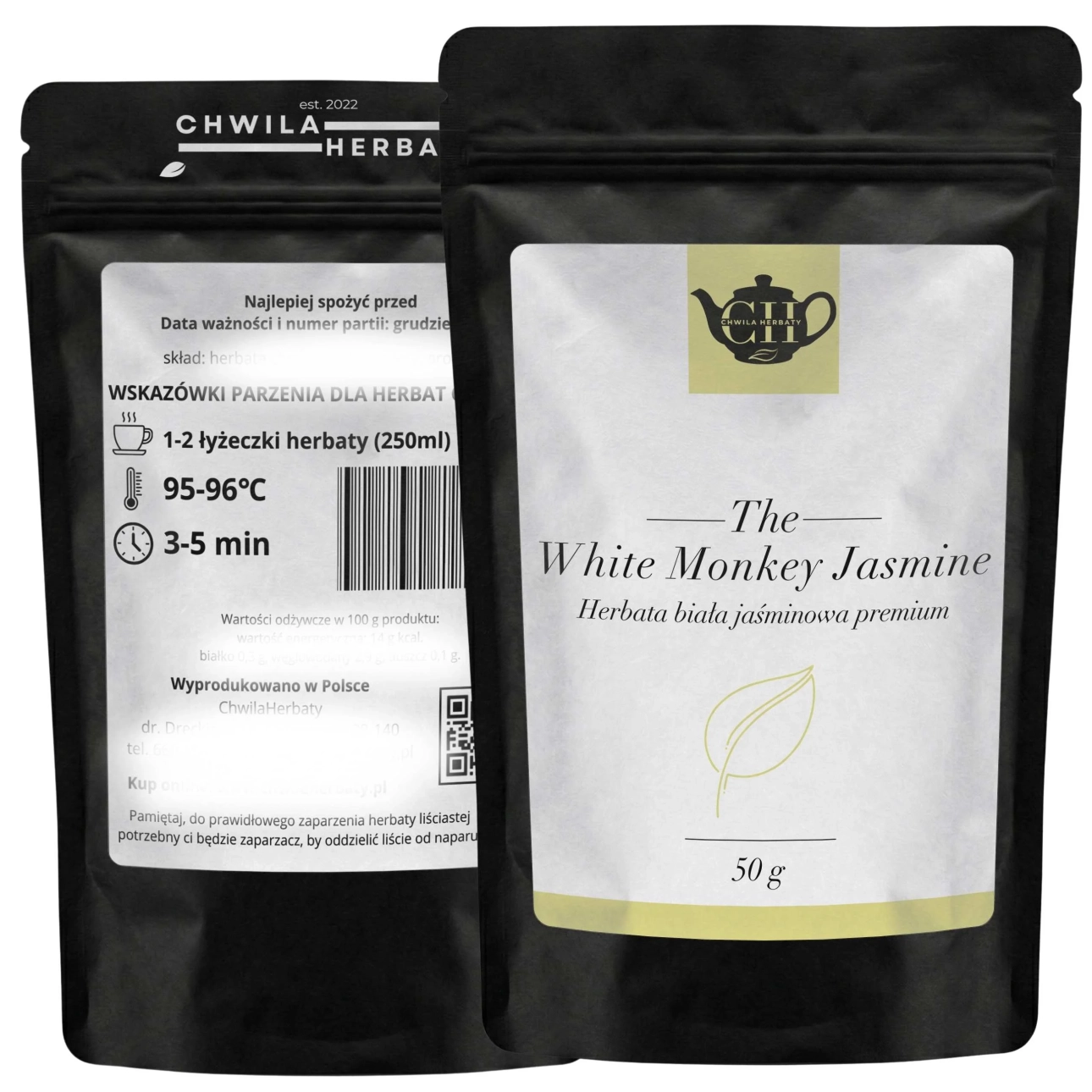 dwustronny doypack premium białej herbaty