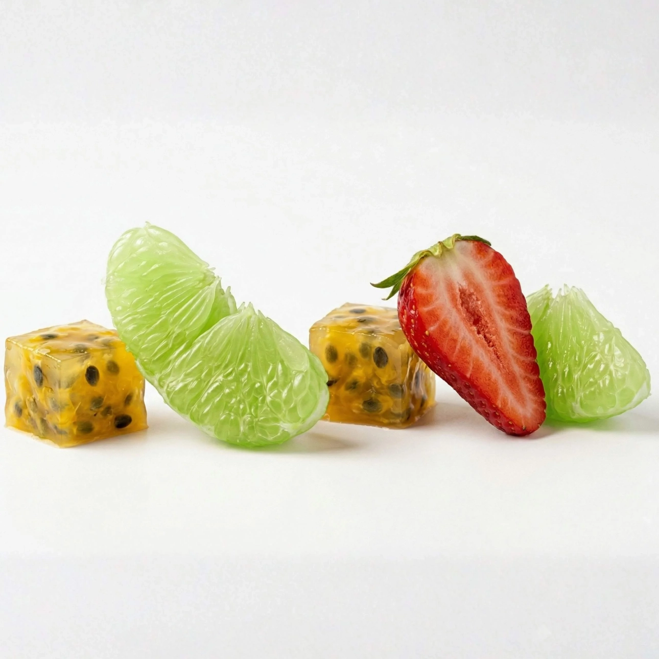 owoce truskawki, pomelo i marakui