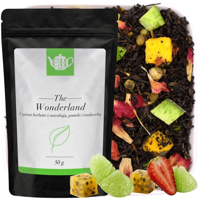 Czarna Herbata liściasta z truskawką, pomelo i marakują 50 g - Wonderland