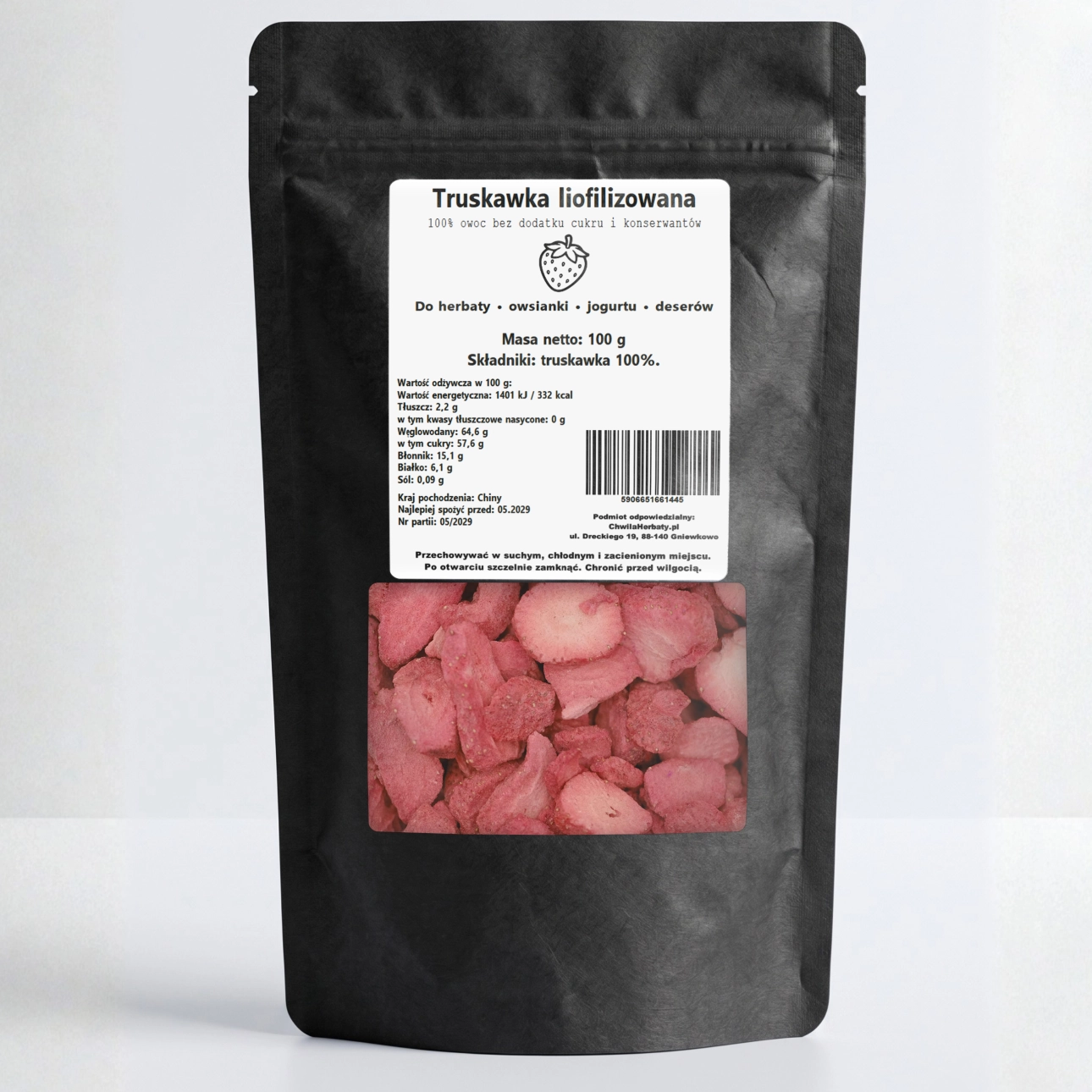 Truskawka liofilizowana plastry 100 g – 100% owoc bez dodatku cukru doypack