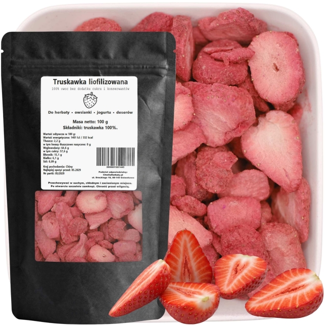 Truskawka liofilizowana plastry 100 g – 100% owoc bez dodatku cukru zdjęcie produktowe