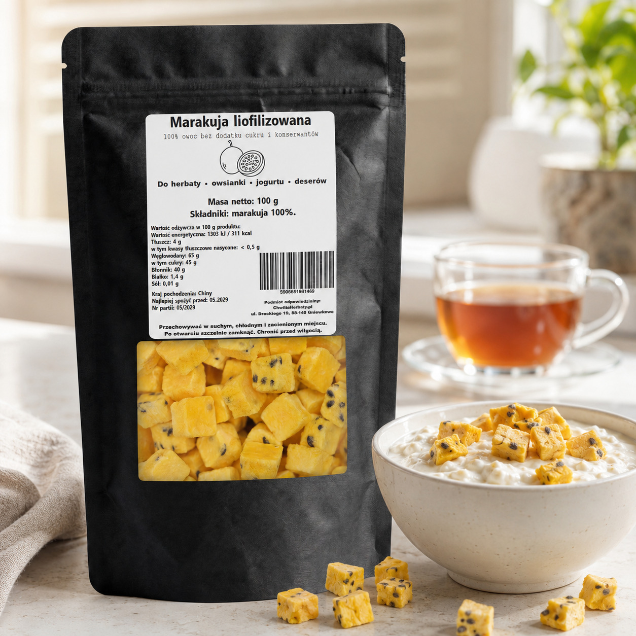 Marakuja liofilizowana kostka 100 g – 100% owoc bez dodatku cukru