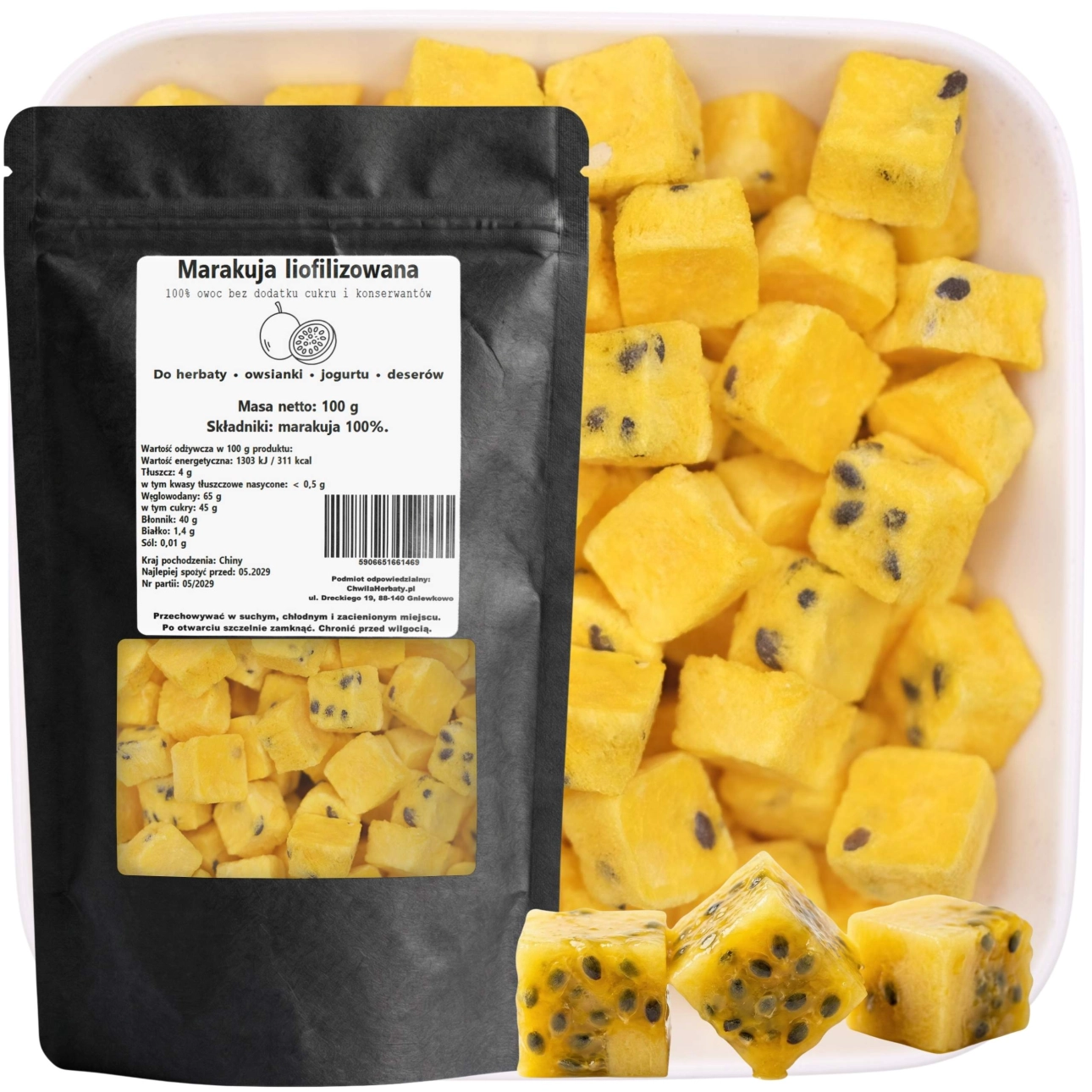 Marakuja liofilizowana kostka 100 g – 100% owoc bez dodatku cukru