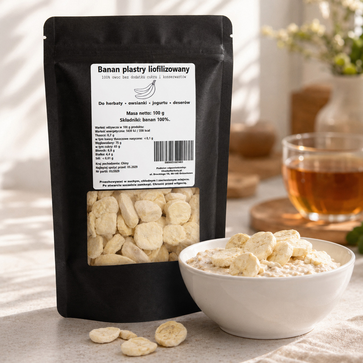 Banan liofilizowany plastry 100 g – 100% owoc bez dodatku cukru i konserwantów
