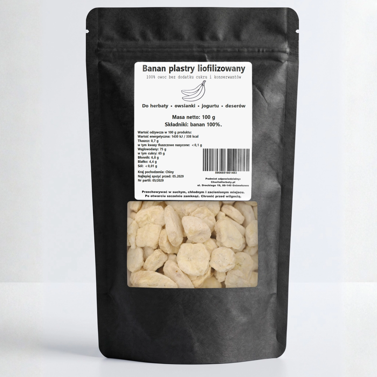 Banan liofilizowany plastry 100 g – 100% owoc bez dodatku cukru i konserwantów
