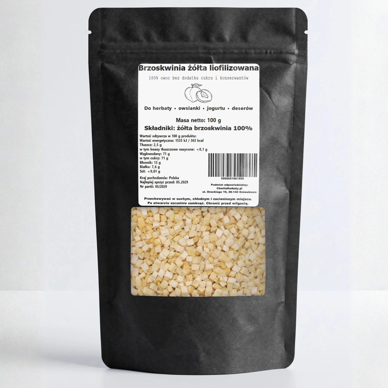 Brzoskwinia żółta liofilizowana kostka 100 g doypack