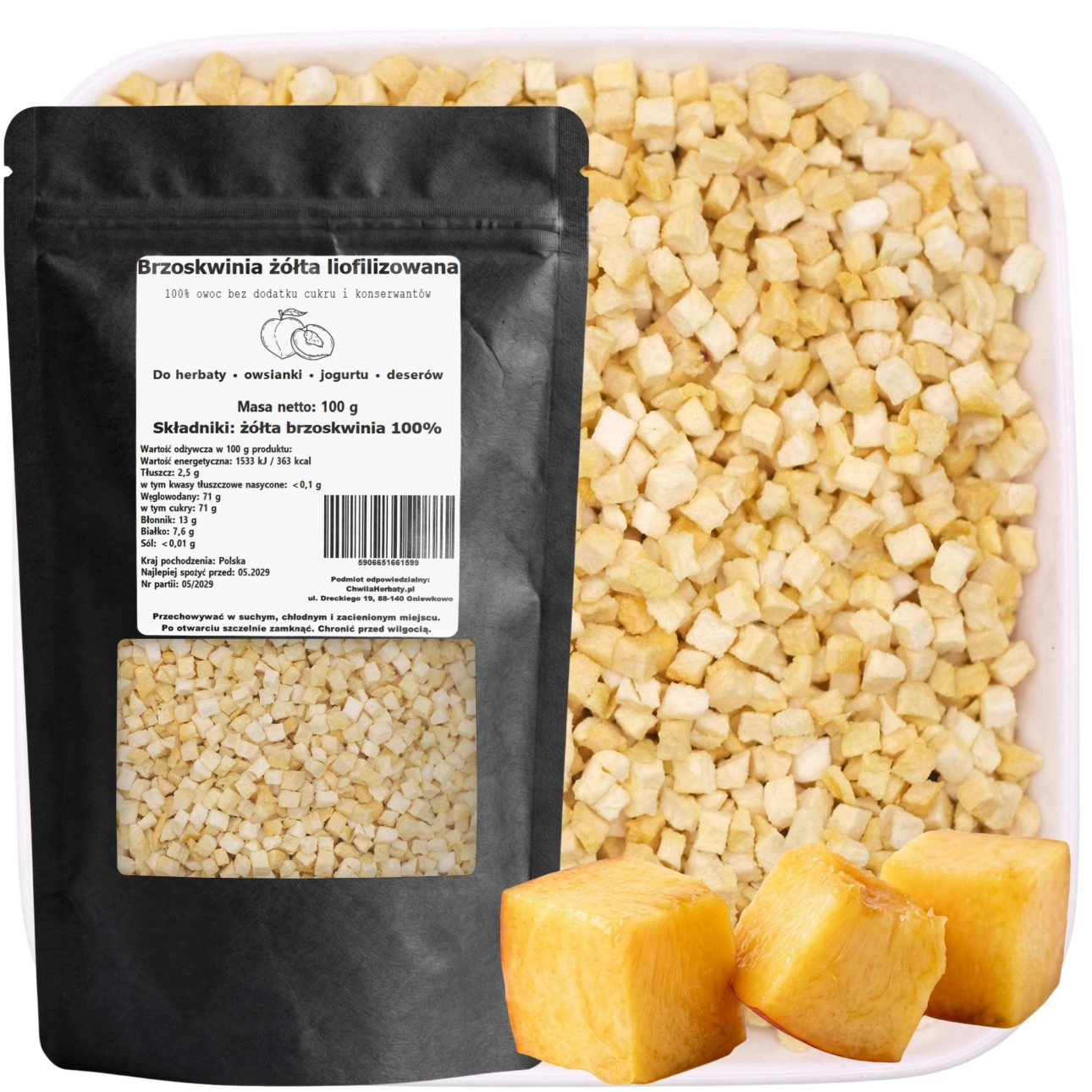 Brzoskwinia żółta liofilizowana kostka 100 g zdjęcie produktowe