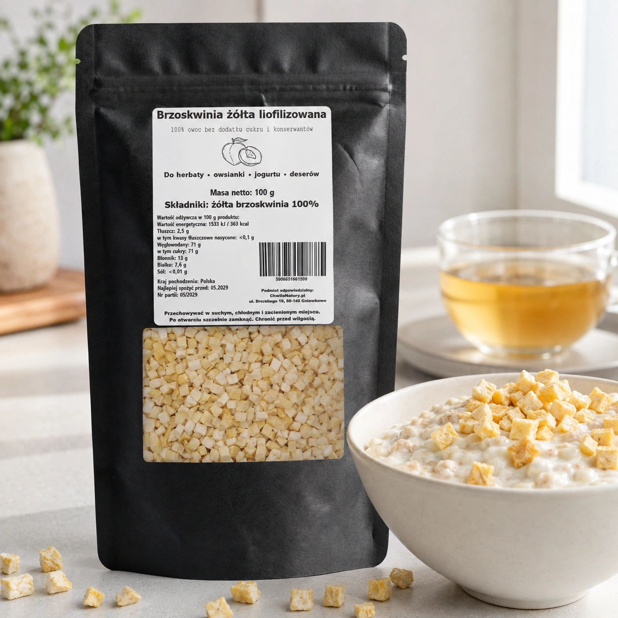 Brzoskwinia żółta liofilizowana kostka 100 g zastosowanie produktu