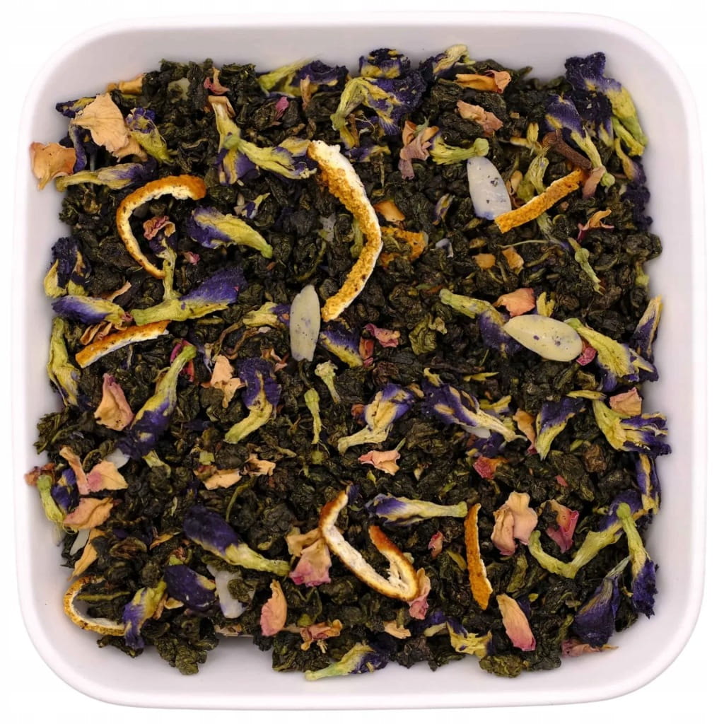 Herbata oolong z pomarańczą, migdałem, klitorią i cynamonem 50 g - Niebieska Choinka
