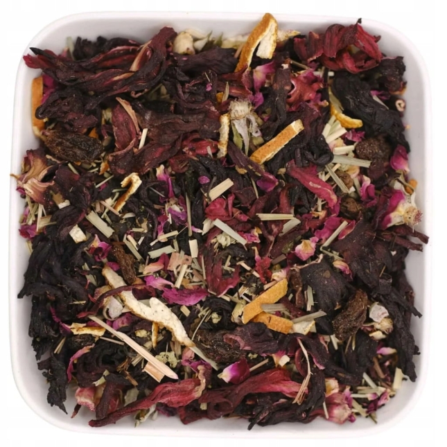 Hibiskus z dodatkiem pomarańczy, róży i rodzynki 50 g - Owocowa Kraina