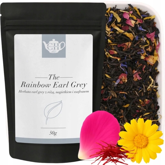 Czarna herbata liściasta z różą, nagietkiem i szafranem 50 g - Rainbow Earl Grey