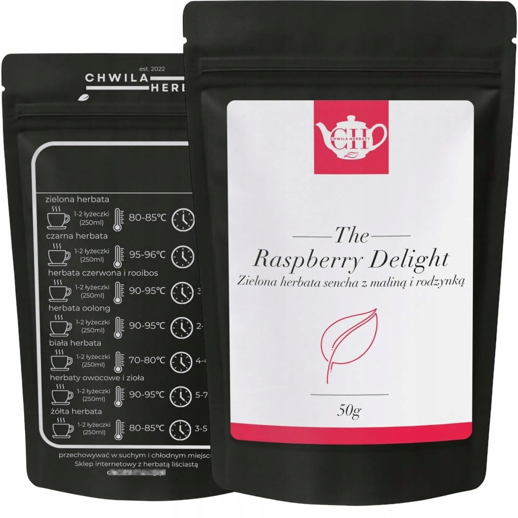 Japońska zielona herbata liściasta Sencha z maliną i rodzynką 50 g - Raspberry Delight