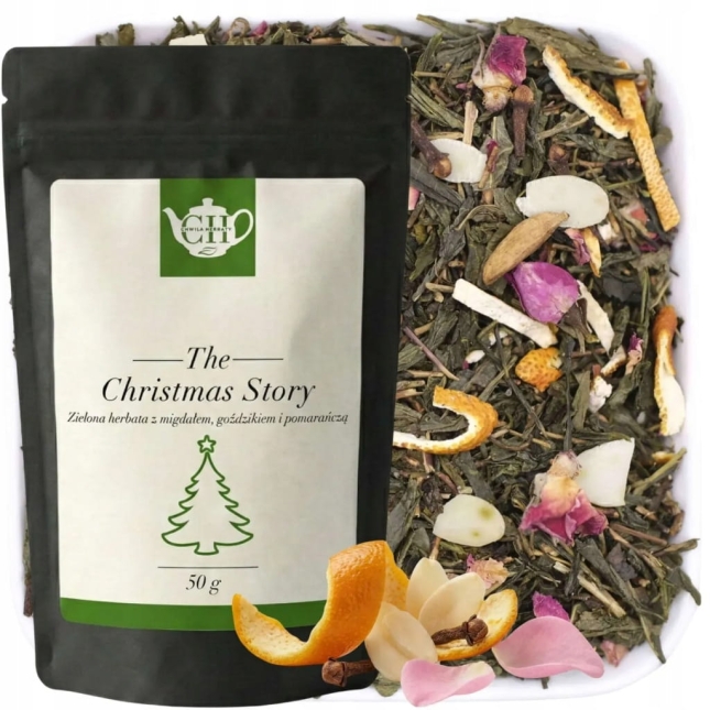 Japońska zielona herbata Sencha z migdałem, goździkiem, pomarańczą i różą 50 g - Christmas Story