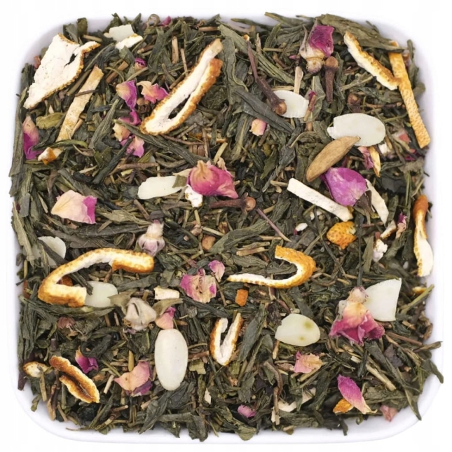 Japońska zielona herbata Sencha z migdałem, goździkiem, pomarańczą i różą 50 g - Christmas Story