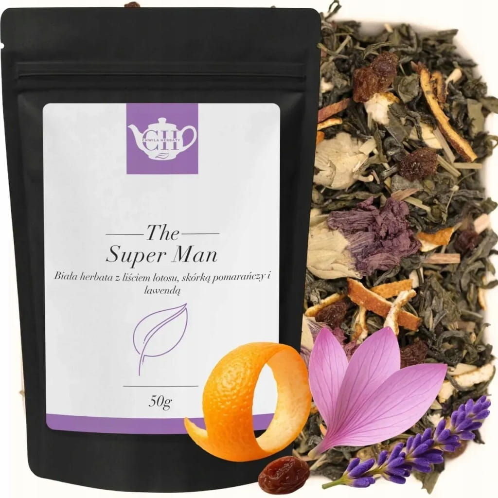 Biała herbata liściasta ze skórką pomarańczy i rodzynką 50 g - Super Man