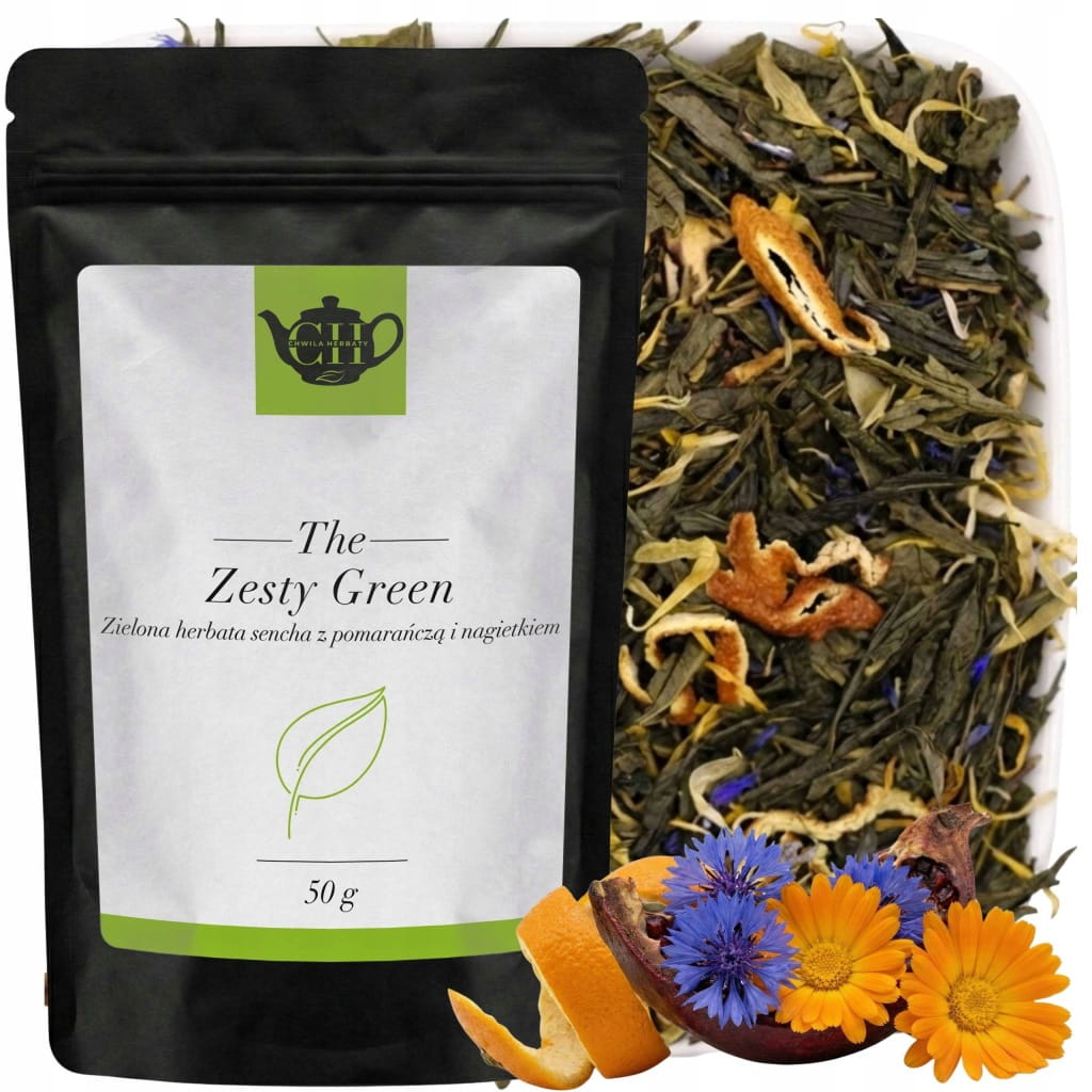 Zielona herbata Sencha ze skórką pomarańczy i nagietkiem 50 g - Zesty Green