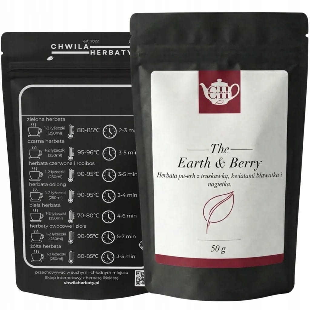 Czerwona herbata Pu-Erh z truskawką, kwiatami bławatka i nagietka 50 g - Earth & Berry
