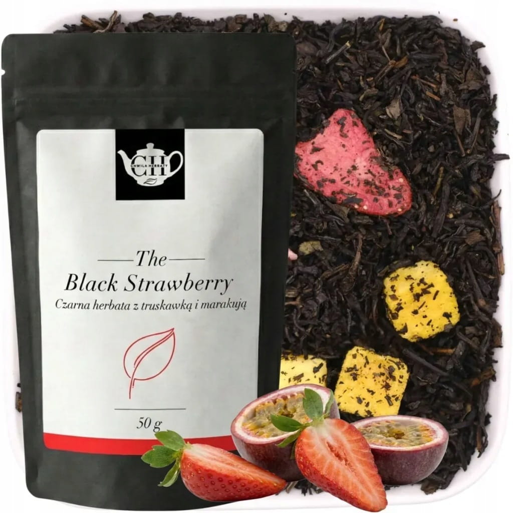 Czarna herbata liściasta z truskawką i marakują 50 g - Black Strawberry