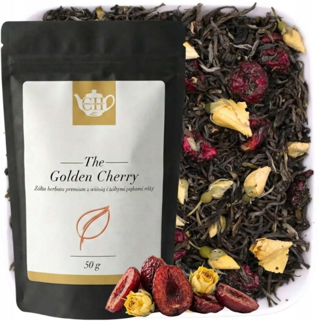 Żółta herbata liściasta z wiśnią i żółtymi pąkami róży 50 g - Golden Cherry