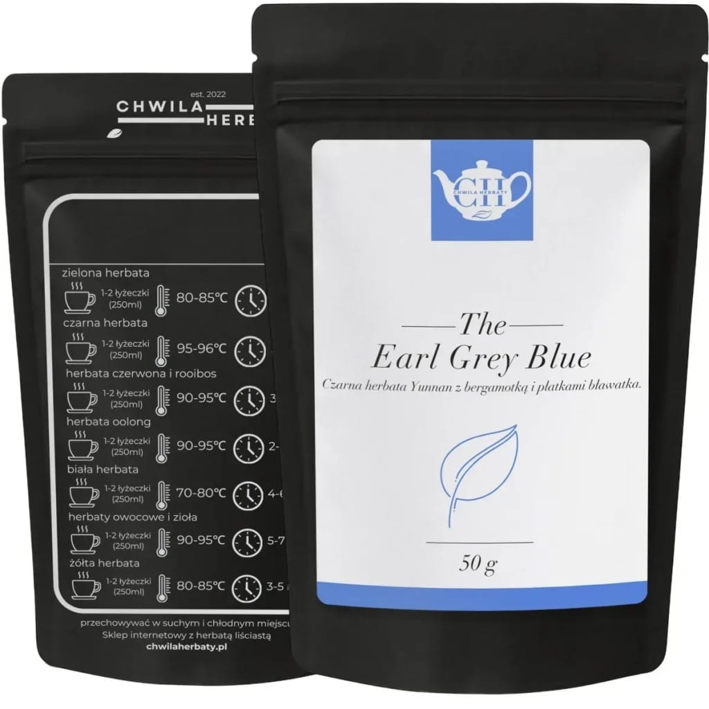 Niebieska czarna herbata liściasta z bergamotką i płatkami bławatka 50 g - Earl Grey Blue