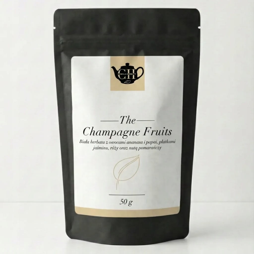 Biała herbata z owocami ananasa, papai, skórką pomarańczy, jaśminem i różą 50 g - Champagne Fruits