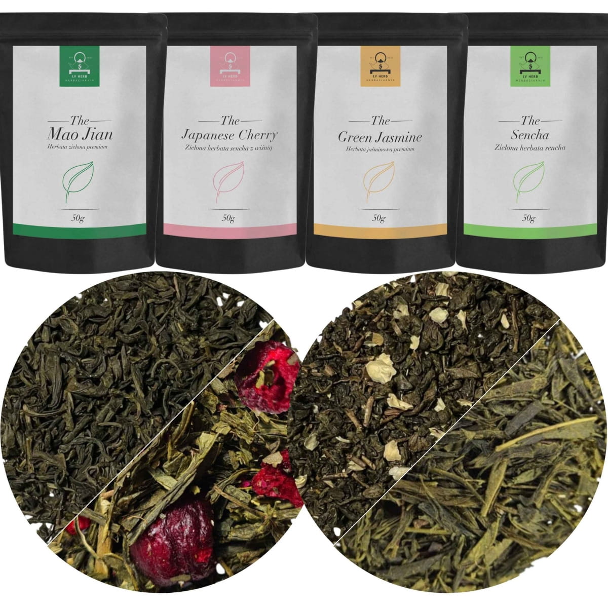 Zestaw Herbat Zielonych - Premium - Herbaty Liściaste - 4x50g